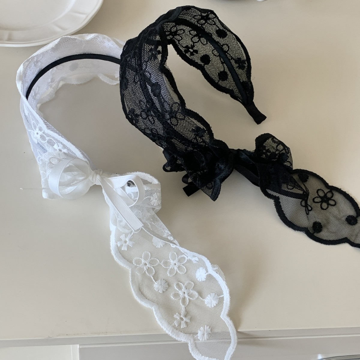 Diadema impresa con bordado de flores de encaje de estilo ballet, diadema de ala ancha dulce de alta gama, accesorios para el cabello