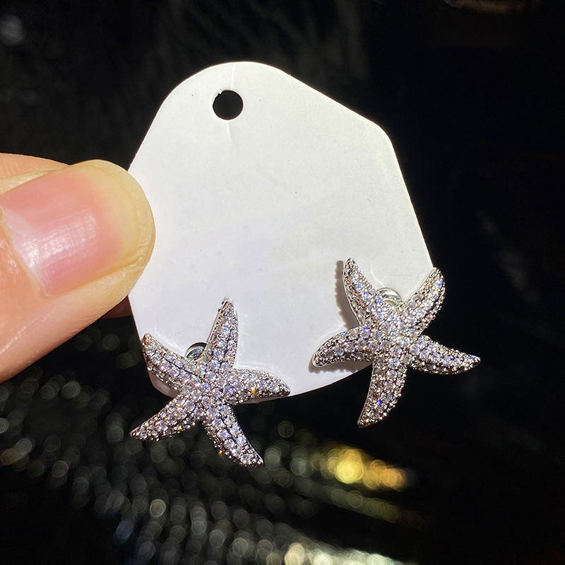 Copper Material 1 Pair Marine Style Simple Style Starfish Inlay Copper Ear Studs