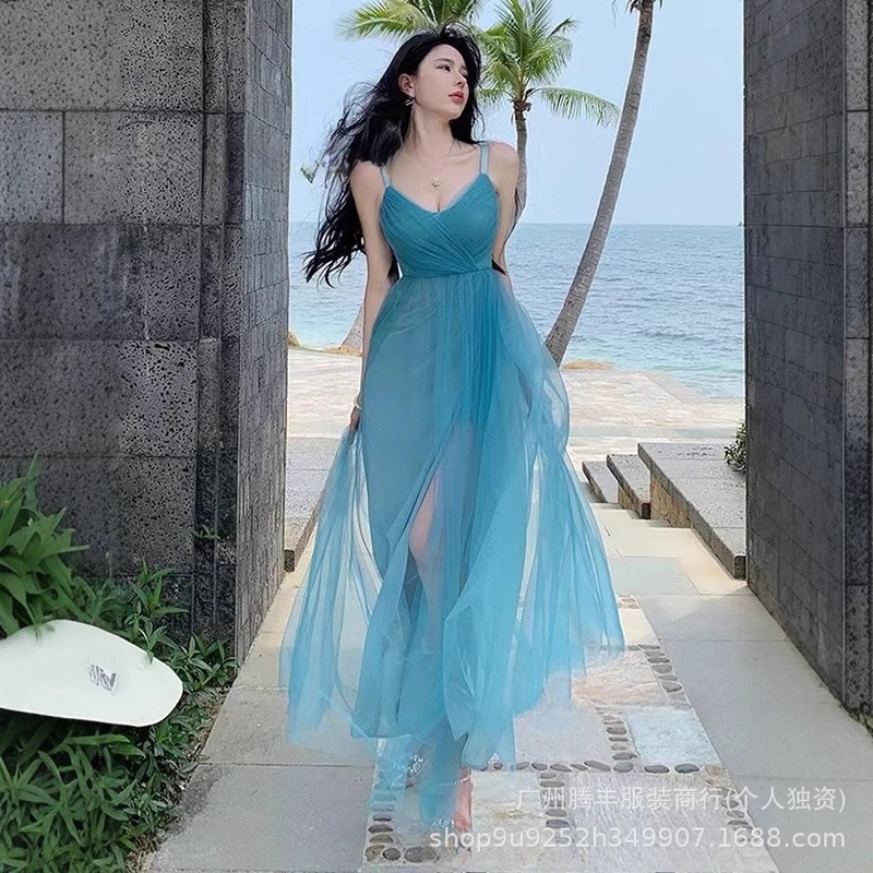 夏季新款十三行女装女士吊带裙子连衣裙女夏高级感韩系海边度假风|undefined