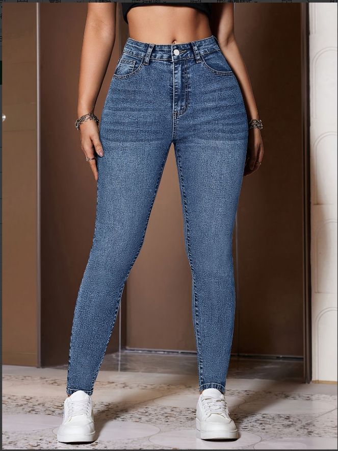 Retro Washed Slim Fit Casual Fashion Women's Pants Solid Color Elastic Versatile Cotton Denim Jeans_ecoleips.com