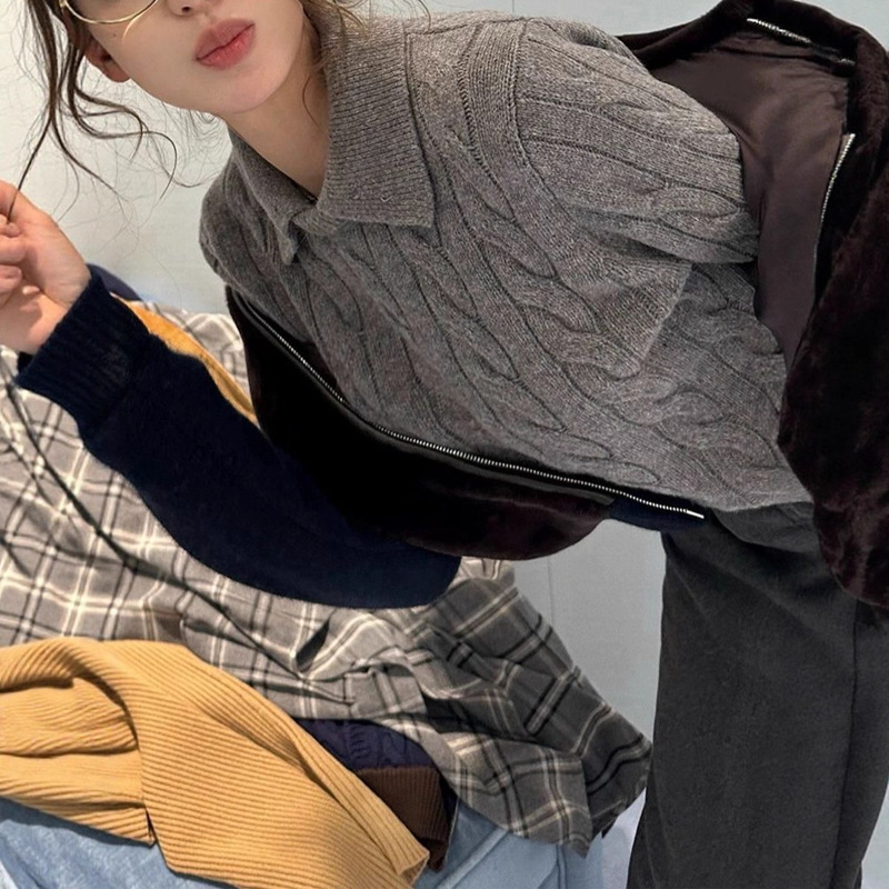 Fan Fan Gao Zhi Sensing Xiaoyuan 33 Merino Wool Convertible Stand Collar College Cable Knit Sweater Fan Fan Gao Zhi Sensing Xiaoyuan 33 Merino Wool Convertible Stand Collar College Cable Knit Sweater