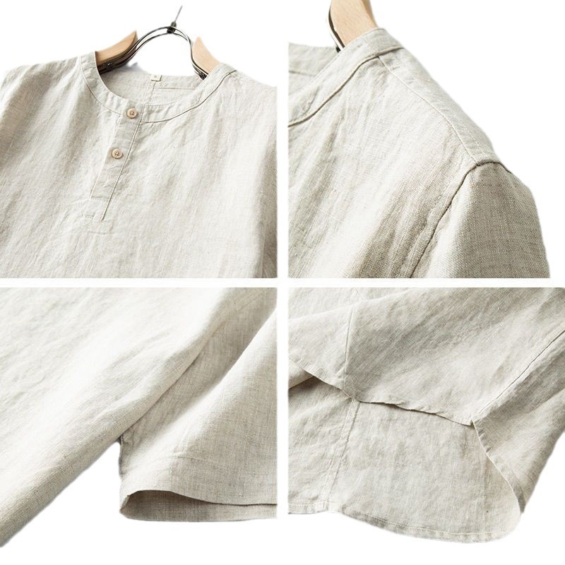Chinese Style Summer Thin Men's Cotton Linen Casual Collar Short-sleeved T-shirt Loose Casual Short-sleeved Pullover Linen Shirt