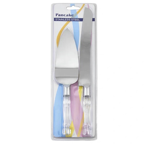 Stainless steel serrated bread knife with crystal handle 2-piece set pizza knife cake knife baking tool set manufacturer