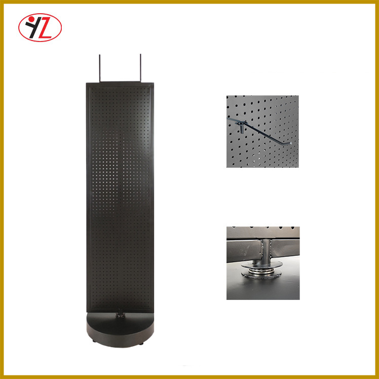 双面洞洞板旋转展示架 金属冲孔板展架 黑色烤漆挂钩货架 落地式