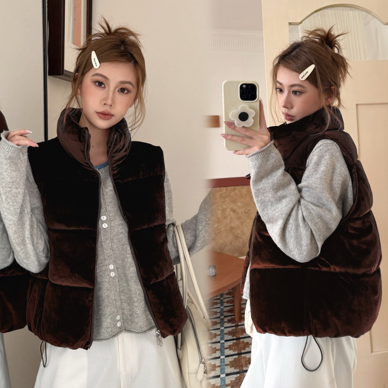 Korean-style stand-up collar fur vest jacket for women, autumn plus-size short outerwear, thickened sleeveless vest top