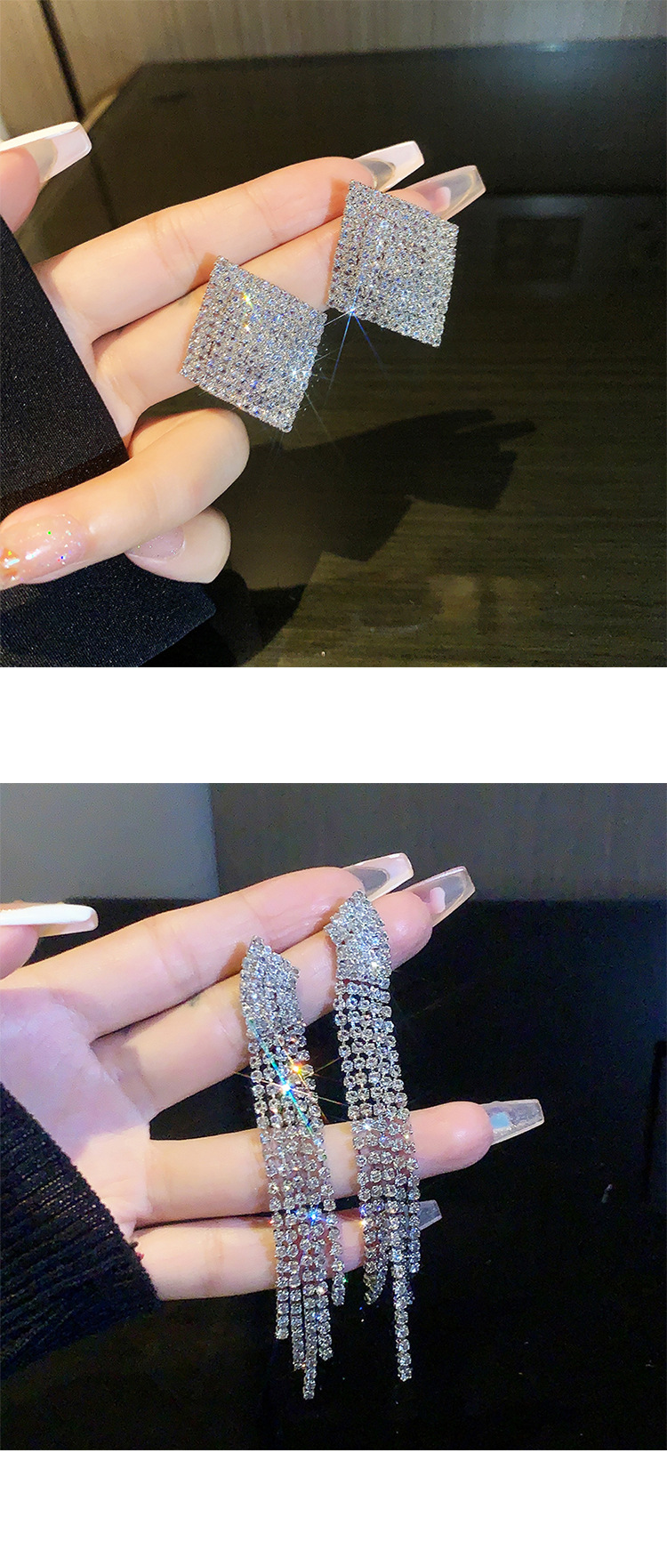 Retro full diamond long tassel earrings for women in Europe and America, exaggerated temperament, earrings, high-end feeling, light luxury earrings_voghion.com