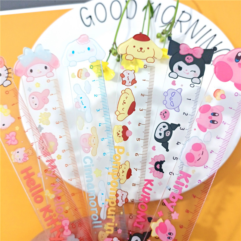 Cute cartoon Sanrio ruler double-layer transparent Kuromi Hello Kitty student standard measurable creative ruler