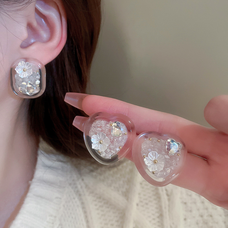 1 Pair Simple Style Round Square Heart Shape Arylic Inlay Crystal Rhinestones Womenu0027S Ear Studs
