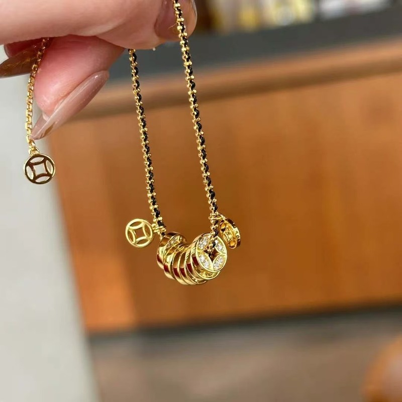"发财钱多多"招财新款黑金编织穿绳钱贯子手链女小众高级手绳手饰|undefined