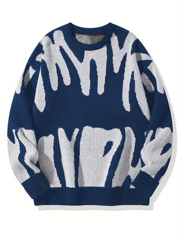 New European and American-style retro loose contrast-color crewneck women's sweater—vintage, laid-back, loose-fitting, trendy, and a hot-selling knit for couples.