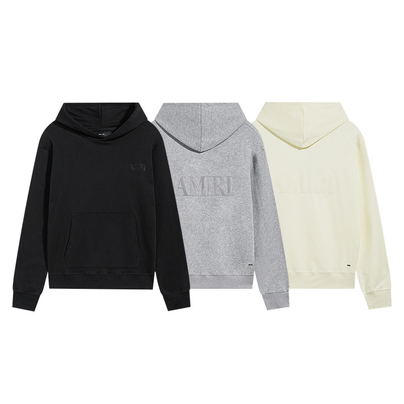 Cross-Border European and American Trendy Brand Amri Letter Logo Embroidered Hooded Sweatshirt for Men and Women American High Street Loose Hoodie Jacket
