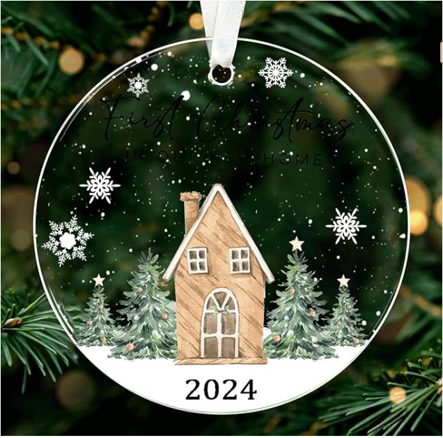 Navidad transfronteriza en inglés colgante redondo 2D acrílico decoración colgante mochila accesorios de regalo colgante de automóvil