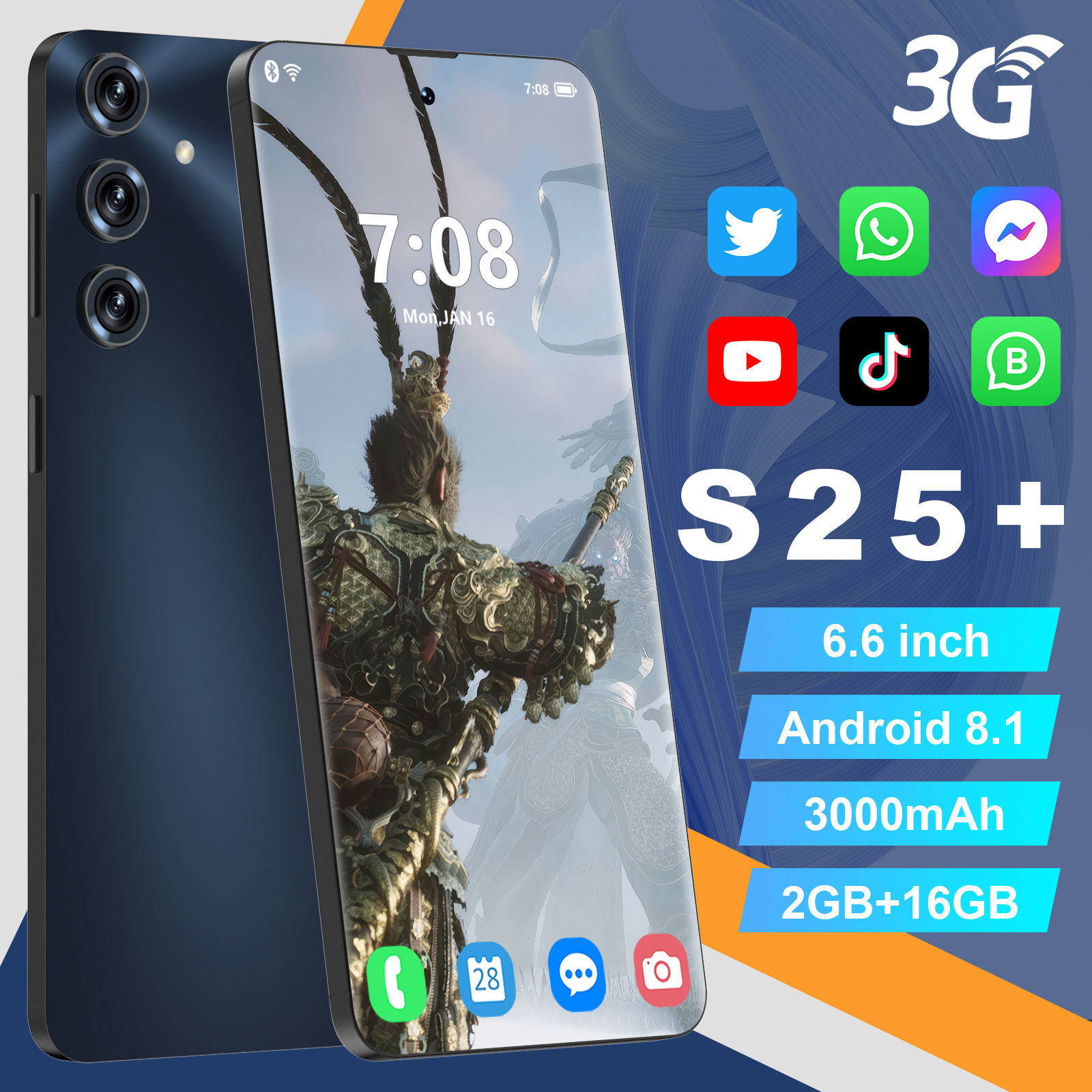 Cross-border mobile phone S25 6.6 inch incell large screen memory (2 16)3G Android 8.1 factory selling on behalf