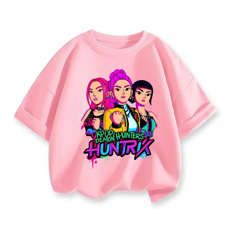 New 2025 K-Pop Demon Hunter Cotton Print Fashion Casual Round Neck Cartoon Girl T-Shirt New 2025 K-Pop Demon Hunter Cotton Print Fashion Casual Round Neck Cartoon Girl T-Shirt