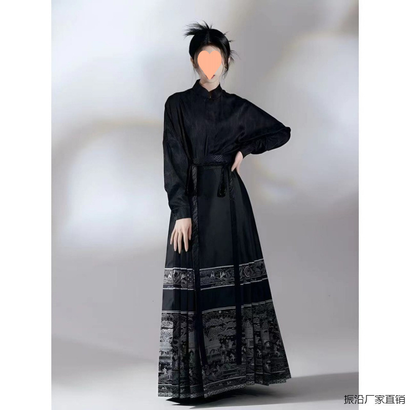 New Chinese-Style Tops, Chinese Tang Suits, Women's National Style Suits, Black Hanfu, Improved Horse-Faced Skirts, Two-Piece Sets, Spring and Autumn Zhenyan