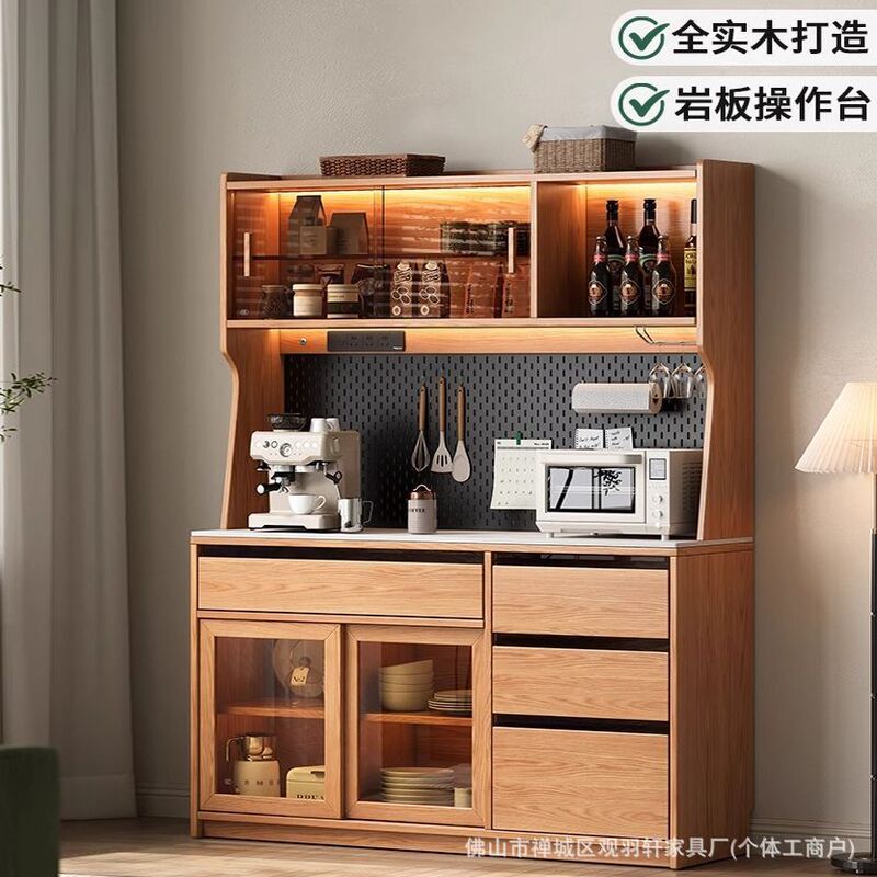 全实木橡木餐边柜靠墙一体小户型家用厨房储物柜酒柜收纳柜茶水柜|undefined