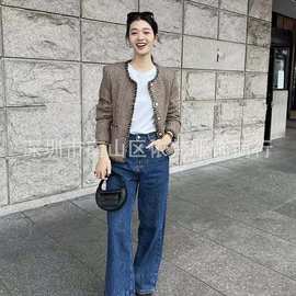 深圳南油高端原单欧美小香风复古时髦气质优雅羊毛粗花呢短外套女