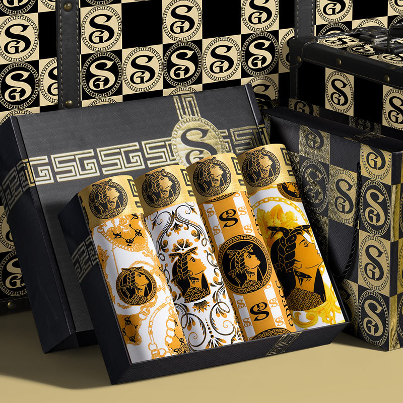 GDECC Sous-vêtements pour hommes en soie glacée, haut et short respirants antibactériens à imprimé platine personnalisé, coffret cadeau de 4 pièces_voghion.com