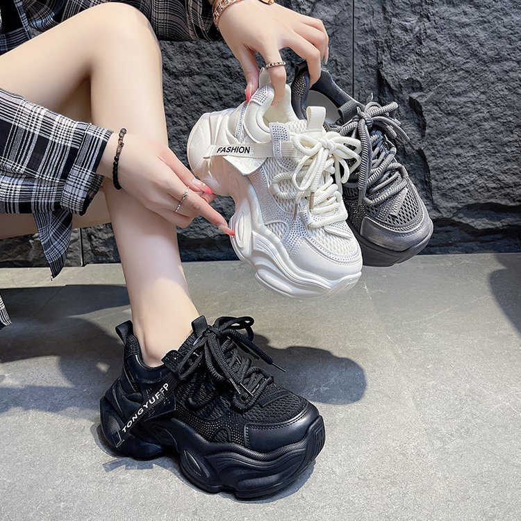 老爹鞋女松糕厚底增高女鞋2025新款夏季网面透气休闲运动小白鞋潮|undefined