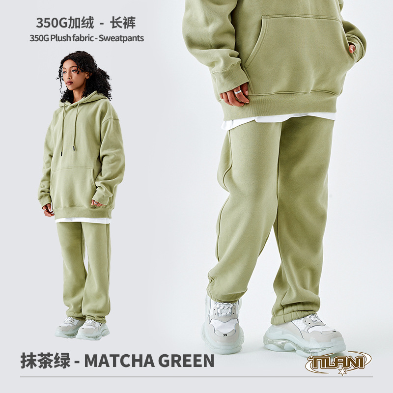 Conjunto deportivo unisex, sudadera con capucha y pantalón, forro polar grueso 350g, moda europea y americana