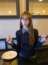 秋冬新款假两件领长袖衬衫女韩版修身内搭设计感时尚打底上衣