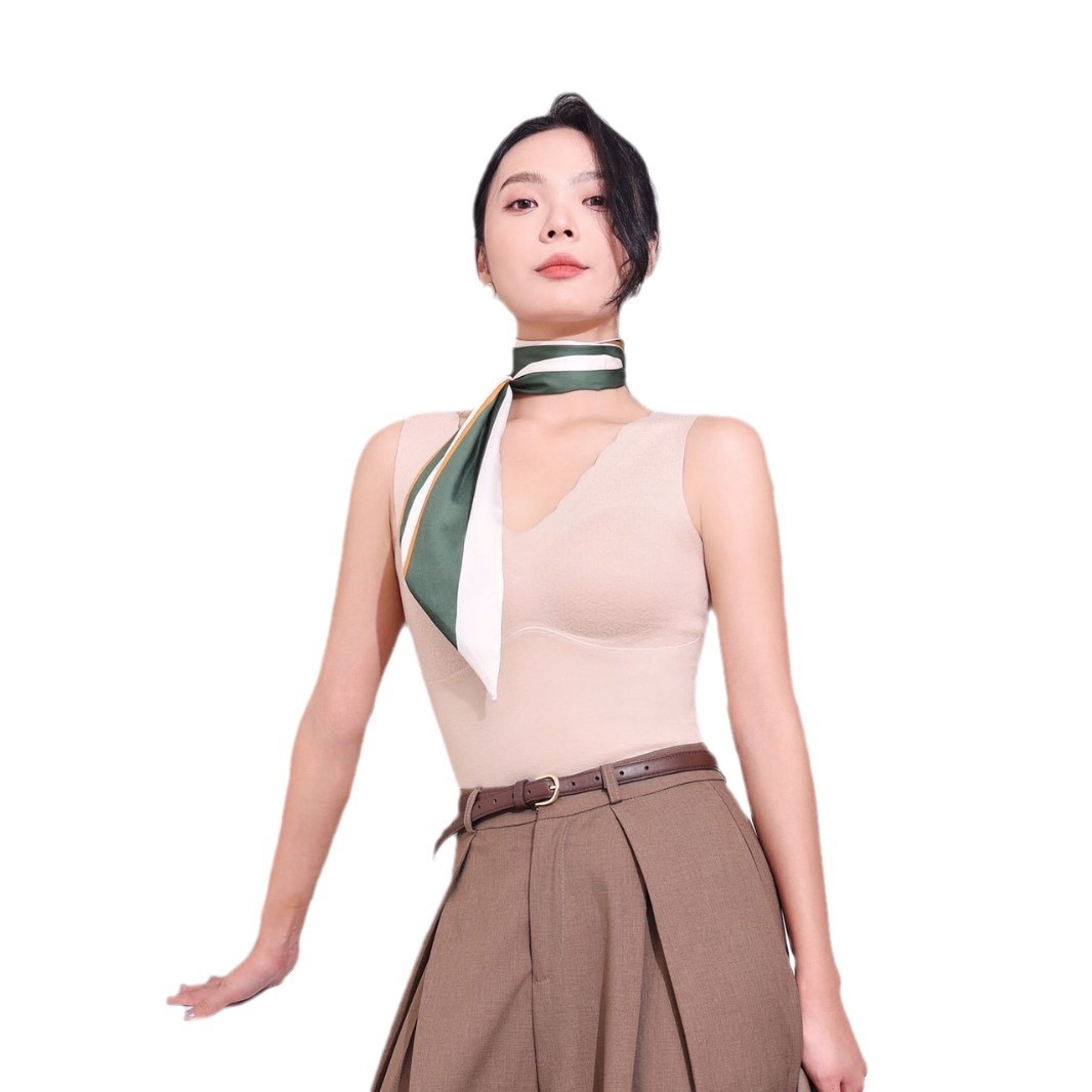 가을 겨울 신상 캐시미어 실크 따뜻한 조끼 이음매 없는 고정 컵 번트 플라워 디자인 틈새 이너 탑