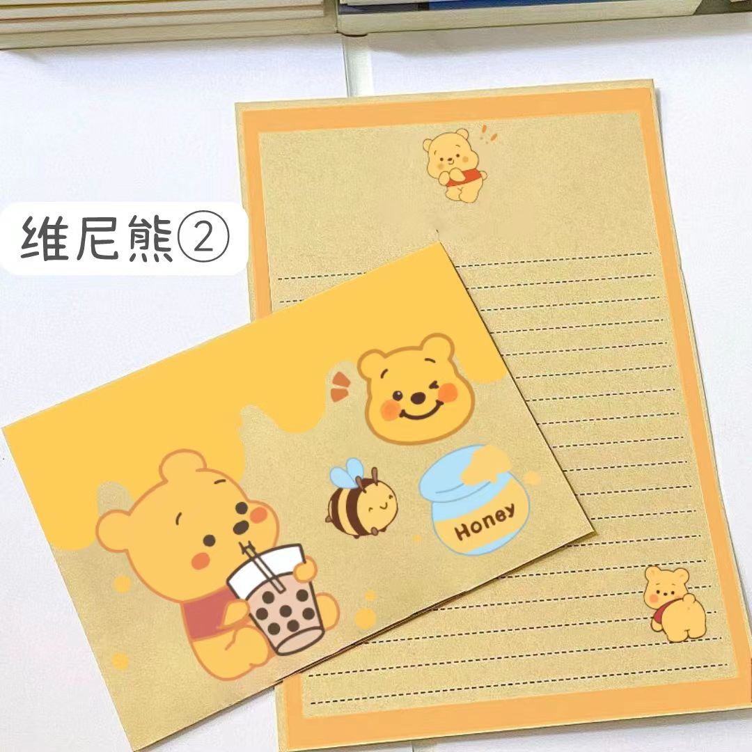 Pooh oso sobre de doble pegamento papel de carta estilo ins lindo juego de dibujos animados de anime tarjeta de regalo de confesión con membrete creativo