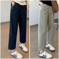夏用薄手の評判の良いパンツ、通勤用、万能なウエストゴム、カジュアルな小柄なスーツパンツ、シガレットパイプ9点パンツ