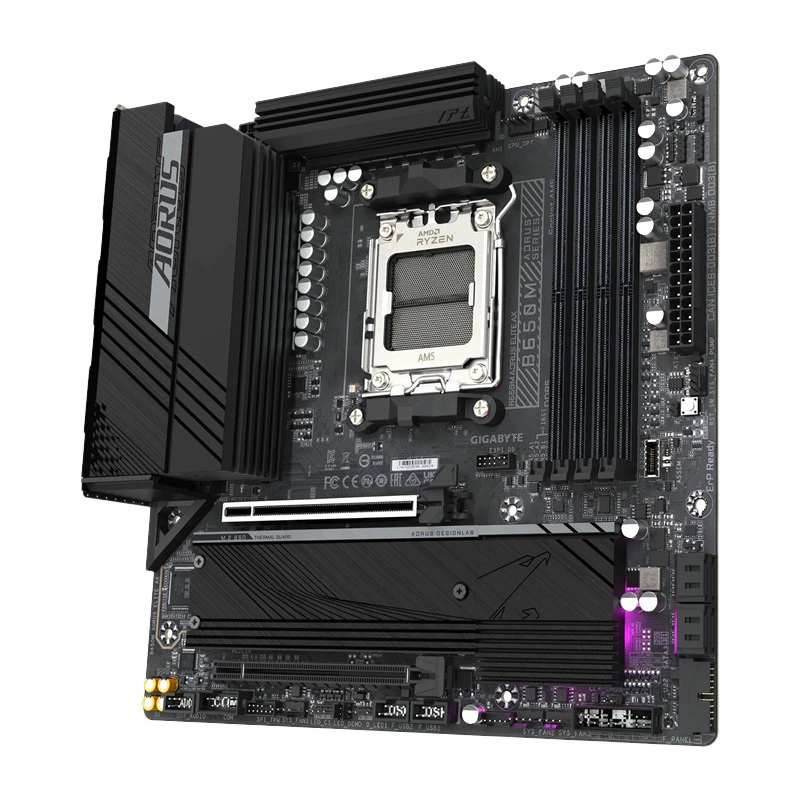 Материнская плата GIGABYTE B650M AORUS ELITE AX для ПК совместима с DDR5 и поддерживает AMD 7500F 7700