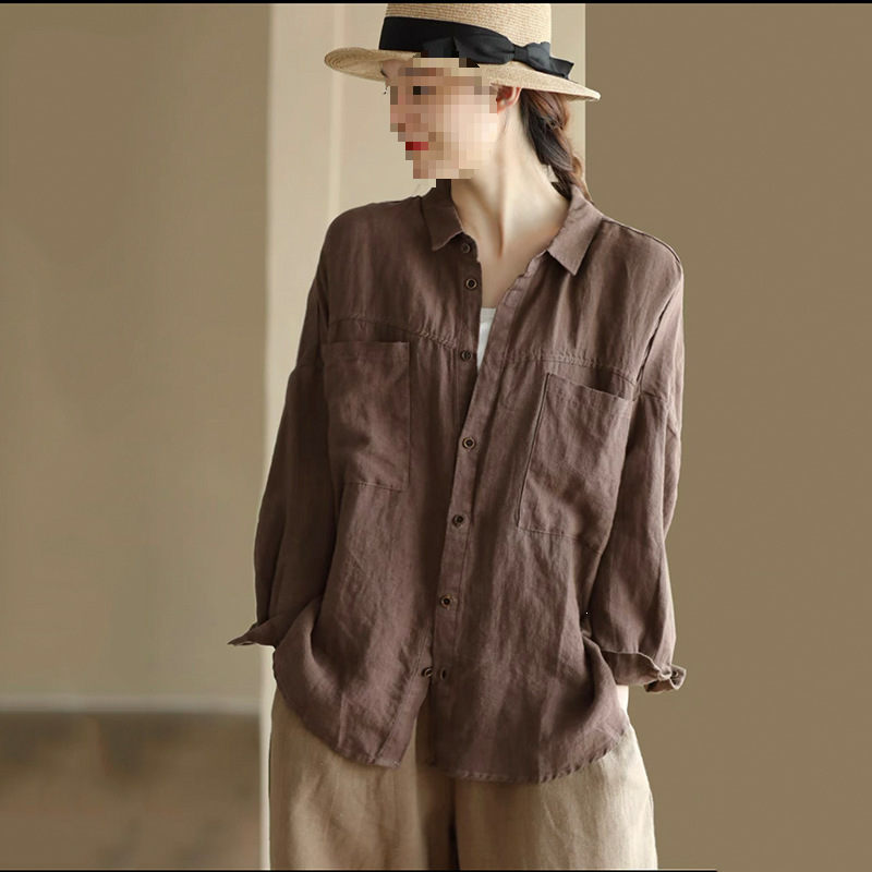 Clearance Sale~ Vintage Cotton-Linen Long-Sleeve Shirt for Women, Loose Fit, Slimming, Turn-Down Collar, Linen Base Shirt Clearance Sale~ Vintage Cotton-Linen Long-Sleeve Shirt for Women, Loose Fit, Slimming, Turn-Down Collar, Linen Base Shirt
