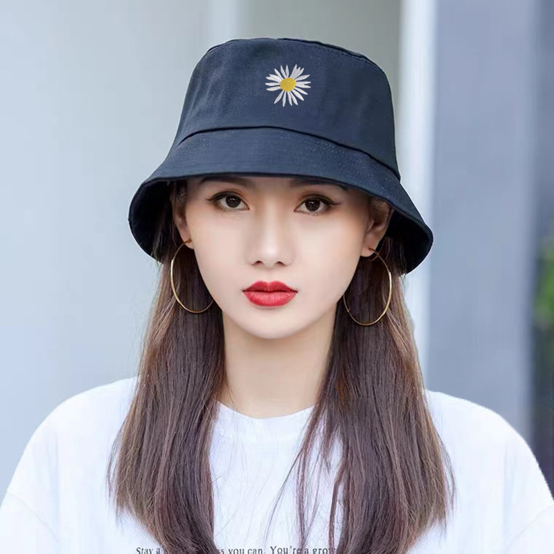 summer korean style versatile face-looking small sun protection hat women‘s gd same embroidery little daisy double-sided wear small brim bucket hat