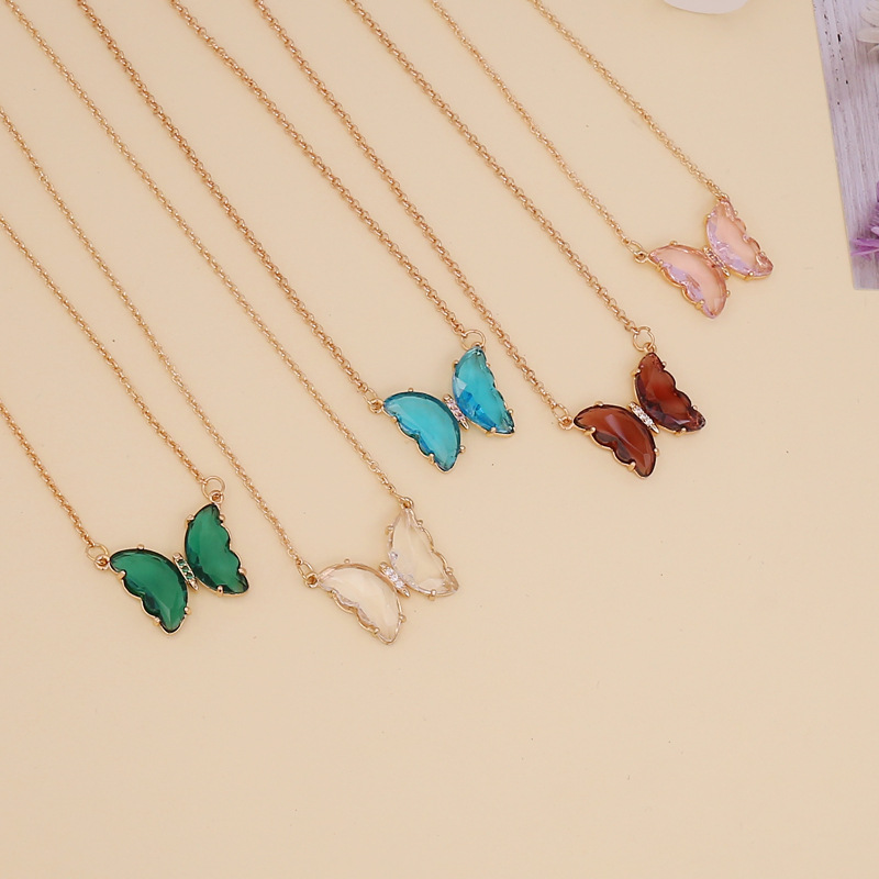 Bijou transfrontalier européen et américain : collier papillon en verre multicolore pour femme, créatif et polyvalent._voghion.com