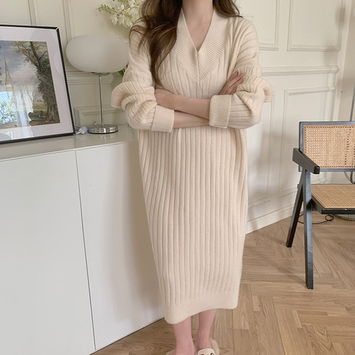 Autumn/Winter New Retro Chic Knit Dress for Women Loose Lazy Style with Overcoat Inner Layer Turtleneck Sweater Long Dress