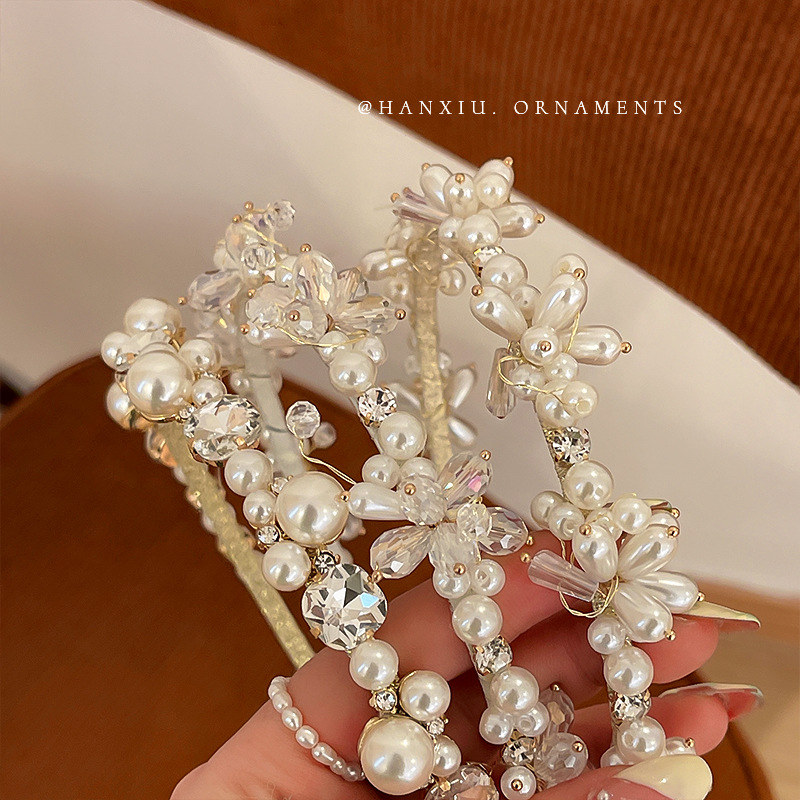 French retro Baroque diamond pearl headband rhinestone headband court wind pressure hair headdress irregular hair accessories for women