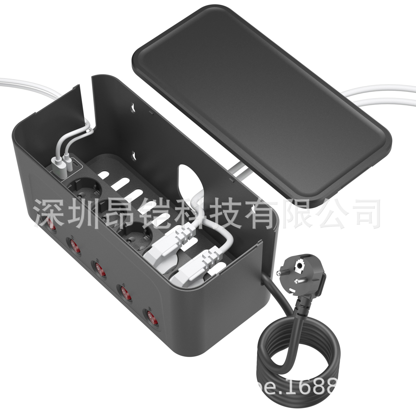 外贸出口多孔位德标欧规私模家用插线板USB Type-C欧规收纳盒排插