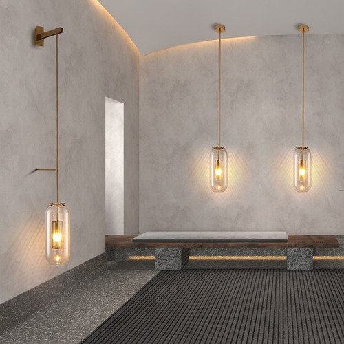 Long pole wall lamp hotel sales office corridor aisle lamp designer villa living room background wall fishing glass lamp