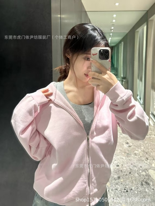 高版2025SS秋冬新款小众笑脸Logo连帽刺绣拉链宽松休闲外套女开衫|undefined
