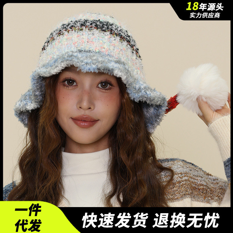 小众设计原创复古彩色毛边套头帽保暖护耳针织帽秋冬保暖毛线帽女|undefined