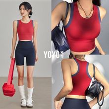 带胸垫运动背心女夏防震聚拢跑步训练健身内衣工字吊带瑜伽服套装