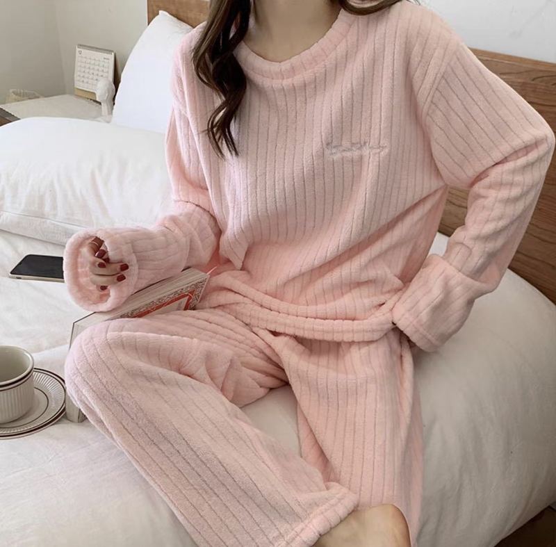 珊瑚绒睡衣女冬天加厚外穿法兰绒家居服宽松长款开衫套装加厚保暖|undefined