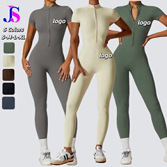 锦丝5色裸感拉链有缝瑜伽连体衣紧身运动健身瑜伽服女jumpsuits
