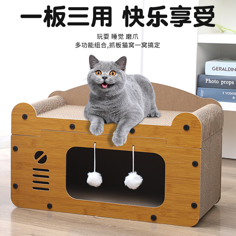 Cama y rascador integrados para gatos, tamaño grande, anti-desgarro, rascador vertical para gatos tipo sofá, casa para gatos con rascador engrosado.