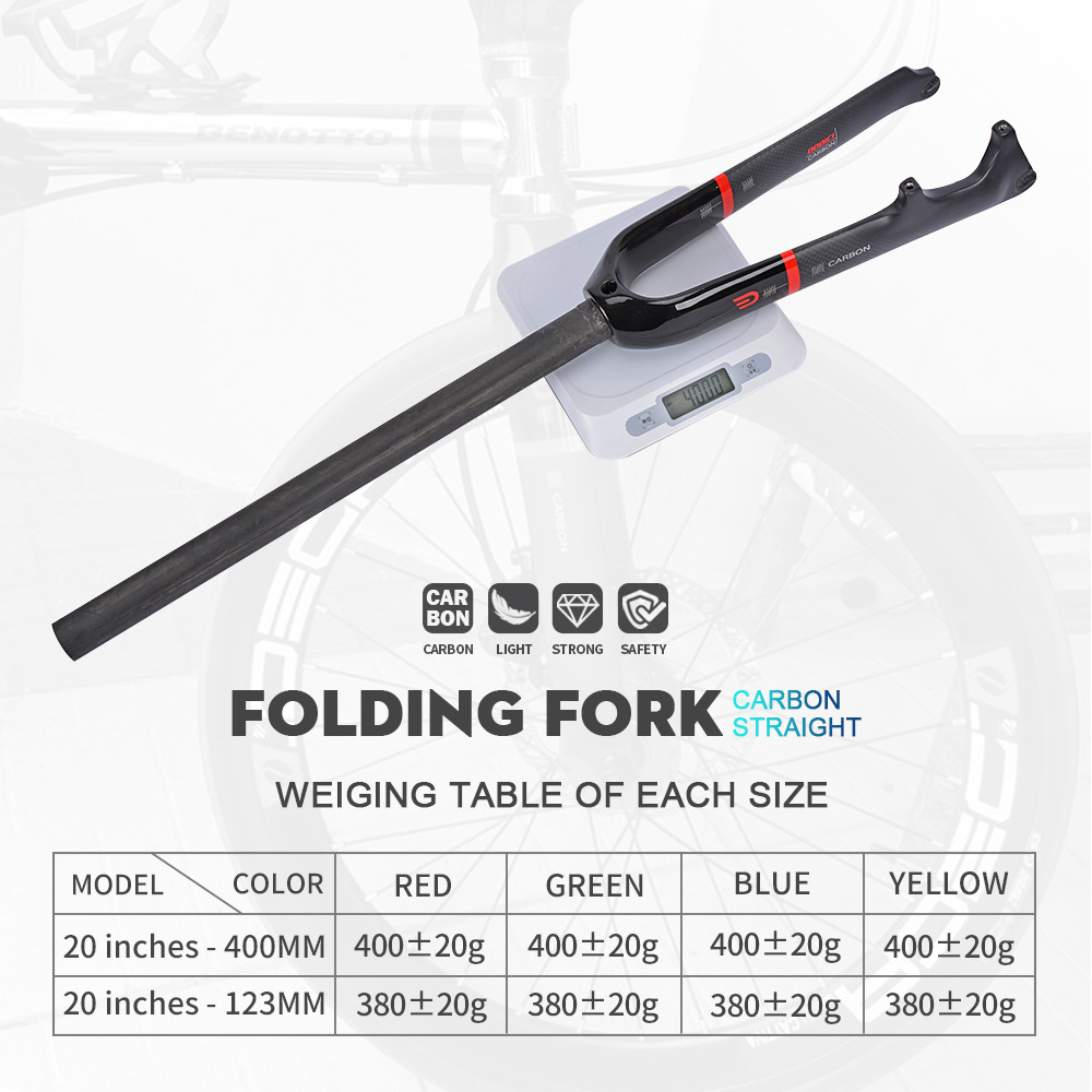 DODICI bicicleta plegable de fibra de carbono tenedor delantero pequeño carretera de freno de disco tenedor delantero 14/16/18/20 pulgadas 406 451