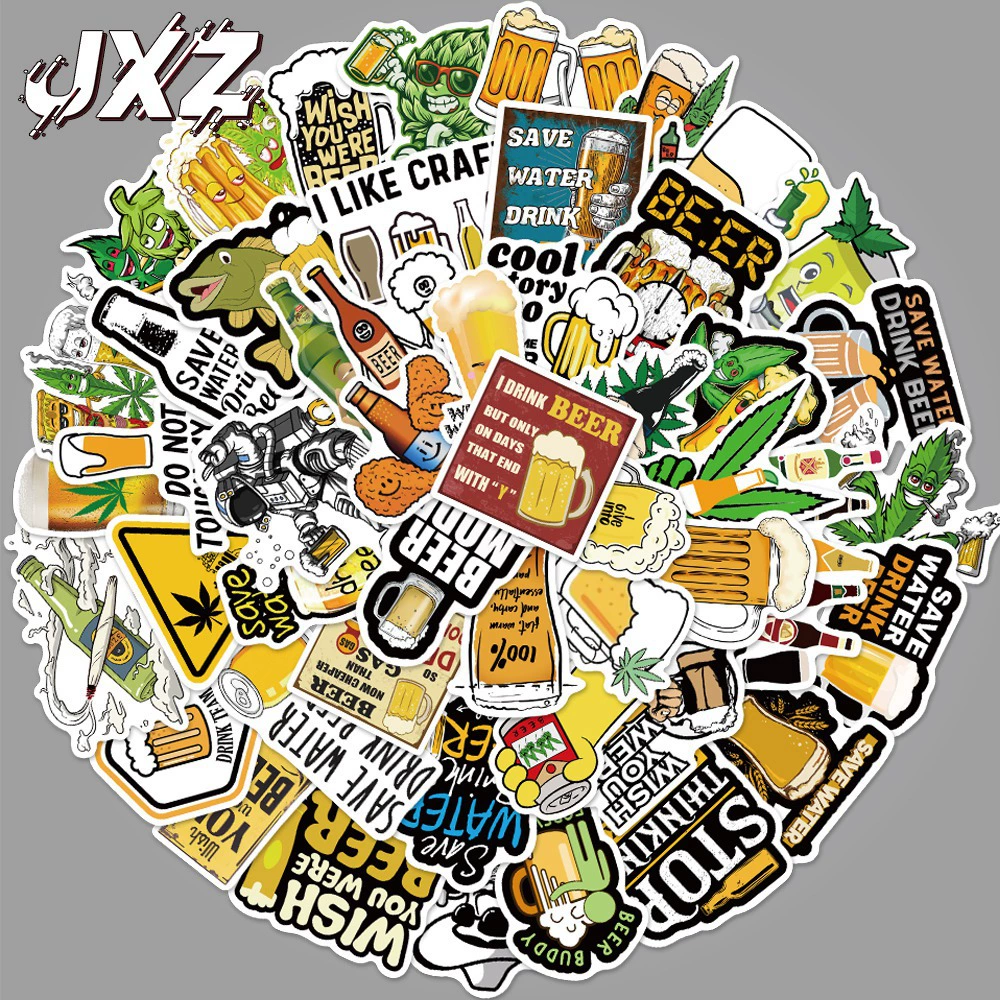 50 забавных пивных наклеек трансграничные водонепроницаемые Съемные Наклейки на багаж граффити холодильник чашка для воды ноутбук