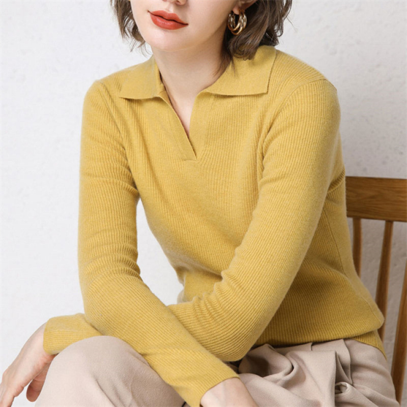 2025新款秋冬内搭外穿v领毛衣女百搭修身洋气翻领针织打底衫上衣