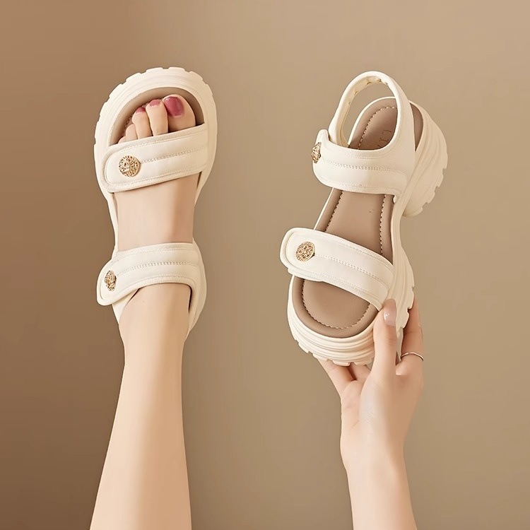 Chao no sur ~ sandalias de fondo grueso para mujeres verano 2024 nuevos zapatos casuales de velcro huecos aumentan la altura de los zapatos romanos para mujeres