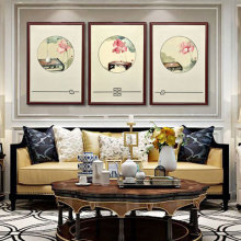 紫金湘绣刺绣挂画成品手工绣荷花三联画客厅书房装饰湖南特产北美