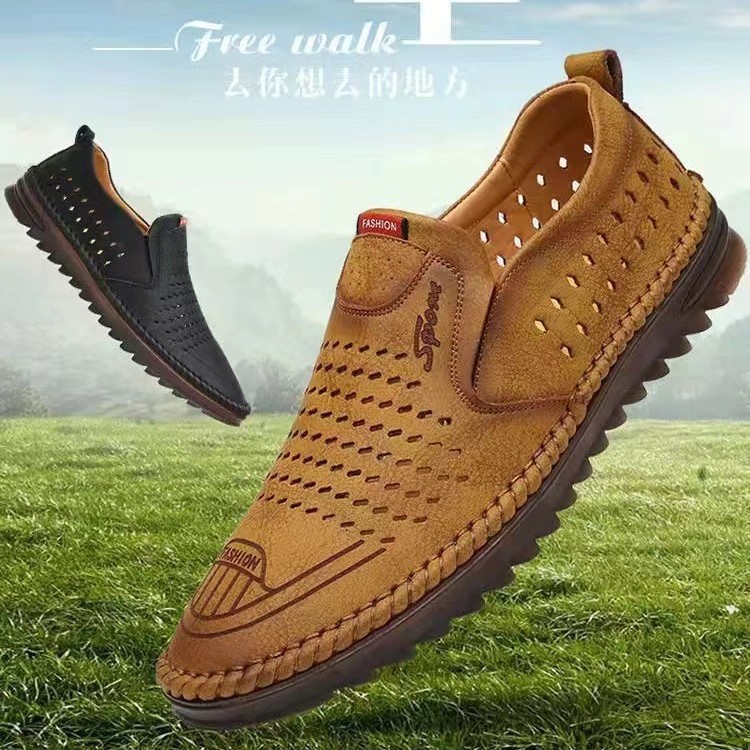 2025 Spring and Summer New Cross-border Hollow Mesh Breathable Shoes Hole Shoes Sandals Joker Shoes Men's Shoes Dad Shoes Hugh