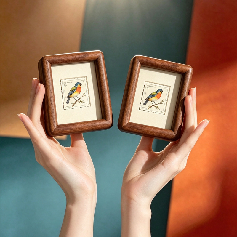 Solid Wood Photo Frame with Mortise and Tenon Joints, Walnut Color, Golden Sandalwood, Rounded Corners, Polished, Mini 3inch Photo Display Stand, Three-Dimensional Tabletop Display Solid Wood Photo Frame with Mortise and Tenon Joints, Walnut Color, Golden Sandalwood, Rounded Corners, Polished, Mini 3inch Photo Display Stand, Three-Dimensional Tabletop Display