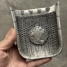 古玩杂项铜合金民国三年招财进宝金蟾簸箕家居摆件装饰重约395克